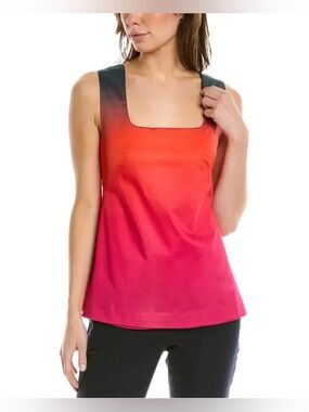 Trina Turk Red to Pink Ombre Square-Neck Tank